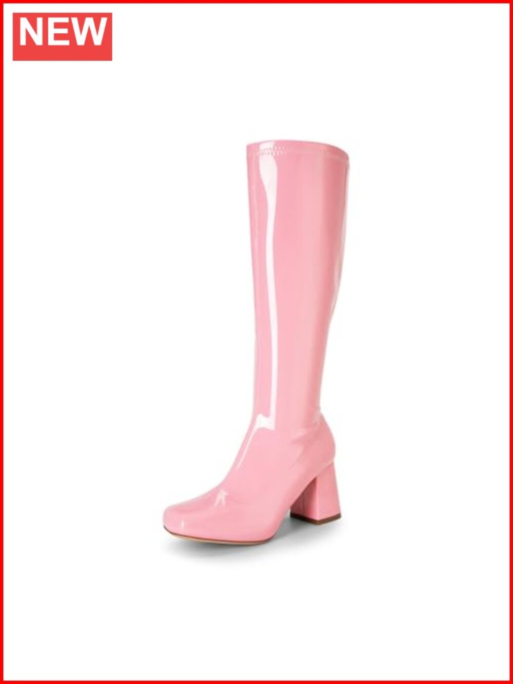 Gogo Knee High Boots Square Toe Chunky Heel Equestrian Faux Leather